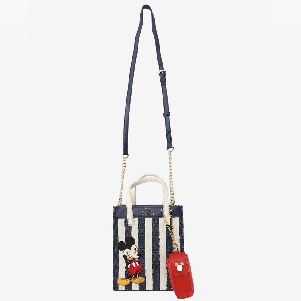 NWT Disney Mickey Mouse Embroidered Blue and White Striped Crossbody Bag